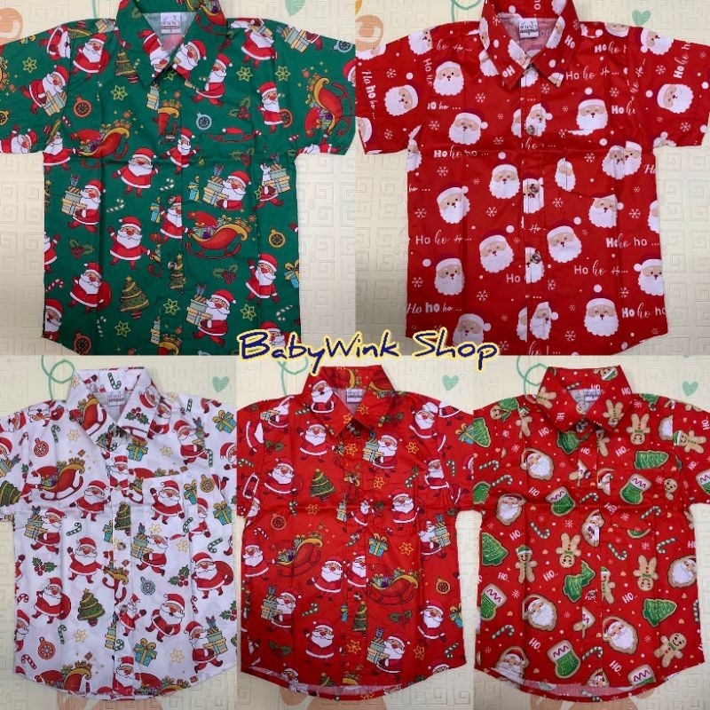 Ke // Naa // เสื้อเชิ้ตเด็กคอปกลายคริสต์มาส สีสด สวย ผ้าคอตตอน 100%
