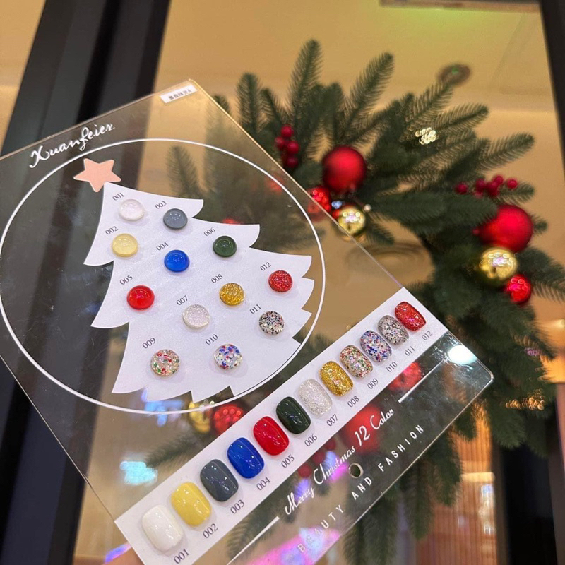 สีเจลต้อนรับคริสต์มาส แบรนด์ Xuanfeier มี 12สีพร้อมชาร์ตจ้า