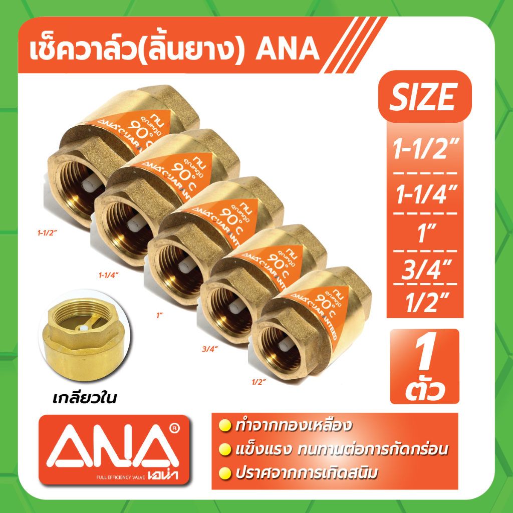 เช็ควาล์ว (สปริง) ขนาด 1/2" 3/4" 1" 1-1/4" 1-1/2" ANA