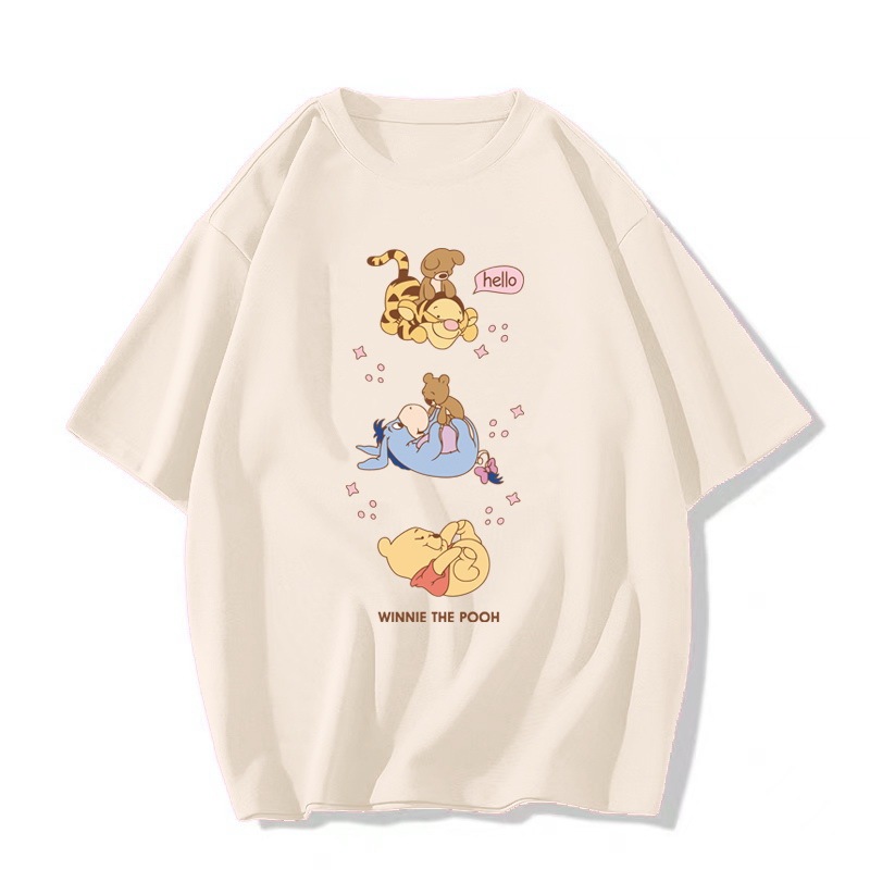 MKL พร้อมส่ง เสื้อยืดแขนสั้น ลายหมีพูห์ ผ้าฝ้าย ขนาดใหญ่ โอเวอร์ไซซ์ 10 สี แฟชั่นสไตล์เกาหลี ไซต์ M-3Xl #C009-2