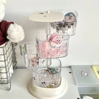 กล่องเก็บของแบบโรตารี่ DIY เครื่องสำอางไข่ความงาม การ์ดผมอุปกรณ์เสริมผมเชือกผูกผมกล่องป้องกันฝุ่น