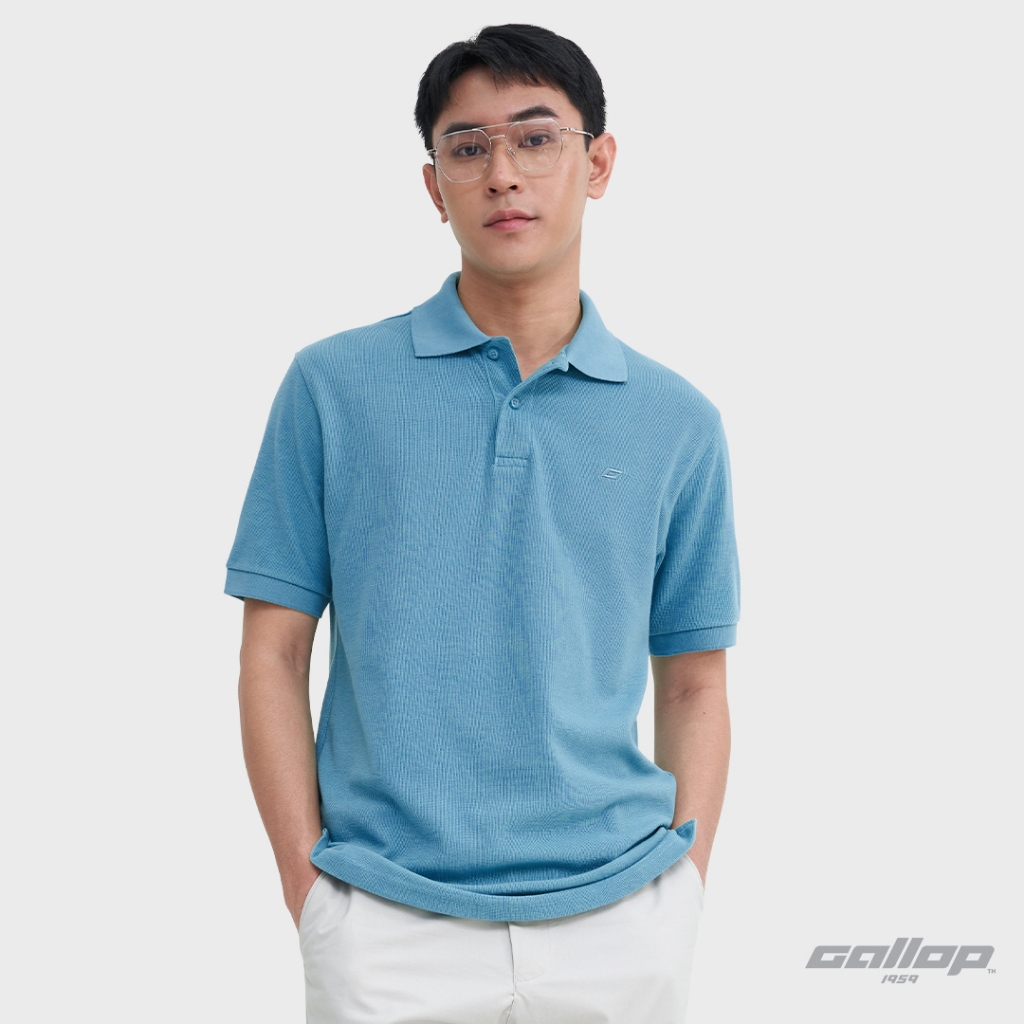 GALLOP : WAFFLE POLO SHIRTS เสื้อโปโลผ้า Waffle รุ่น GP9062 สี Copper Blue - ฟ้าเข้ม / ราคาปรกติ 1290.-