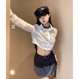ส่งทันที Cici(NO. S3126)เสื้อเชิ้ตครอปคอปกแขนยาว ผ้าดีใส่สบาย ทรงชิคๆ สาวหวานสาวแซ่บไม่ควรพลาด
