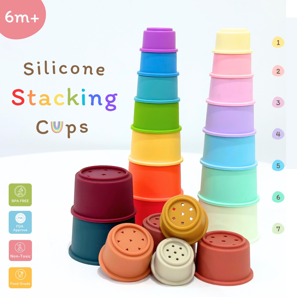 BabyMeal ของเล่นตัวต่อซิลิโคน 7 ชั้น Food Grade Silicone | Silicone Stacking Cup BPA FREE