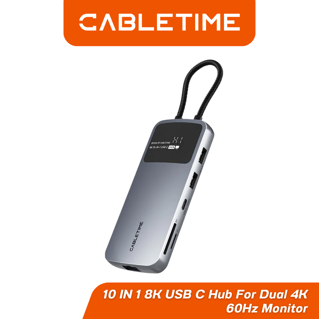 Cabletime 10 IN 1 8K USB C Hub For Dual 4K 60Hz Monitor