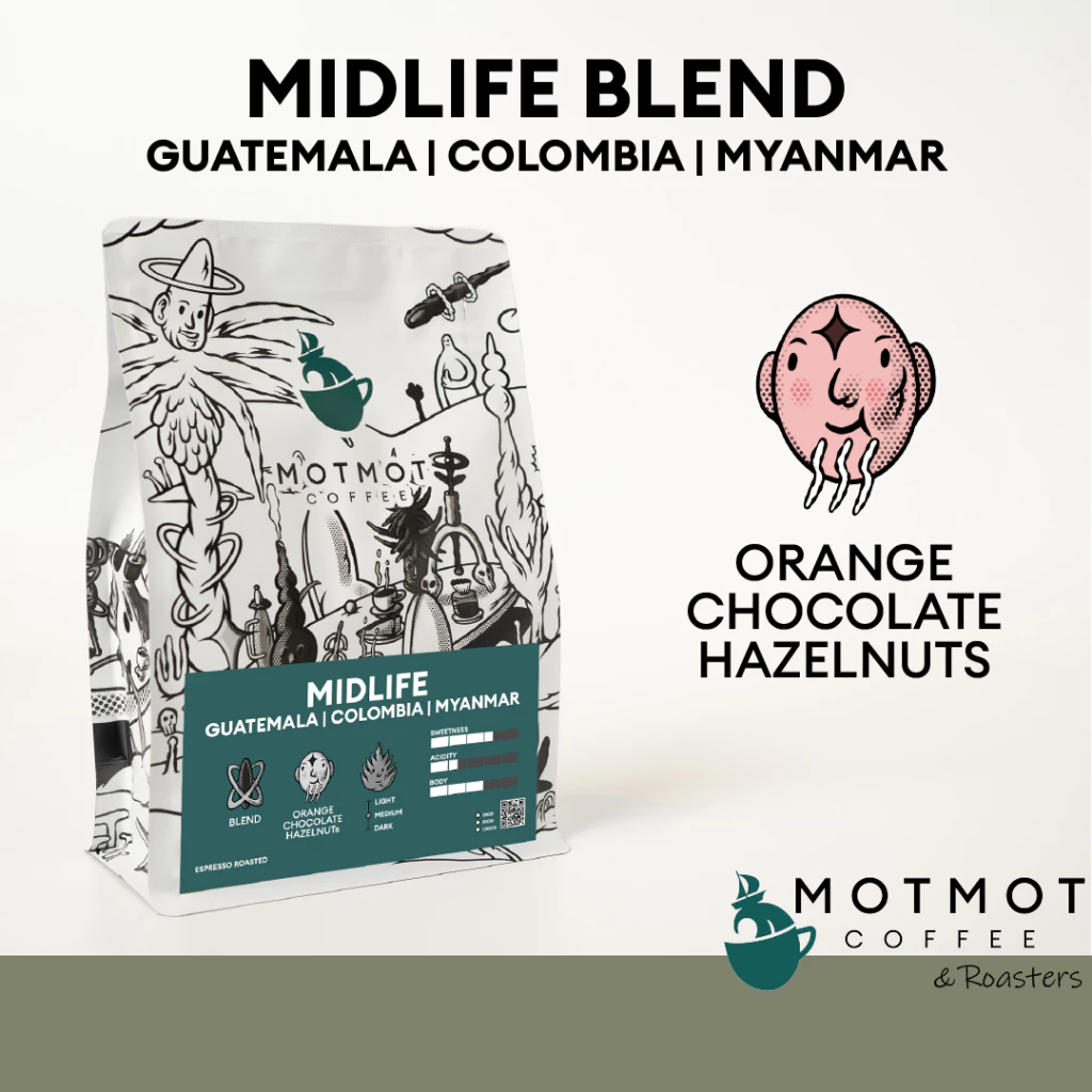 Midlife Blend เมล็ดกาแฟเบลน คั่วกลาง โทน Orange Chocolate Balance | MOTMOT COFFEE