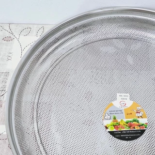 ถาดกลมเจาะรู ถาดสแตนเลส กระด้งสแตนเลส ถาดกลมเจาะรูระบาย กระด้ง (ทรงลึก) ขนาด 40/52 ซม. (ตราTK)