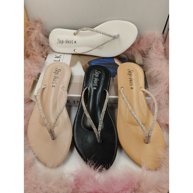 รองเท้าแตะแฟชั่นแบรนด์ Step Shoes 💎รองเท้าแตะหนีบเพชรหนังนุ่ม✨