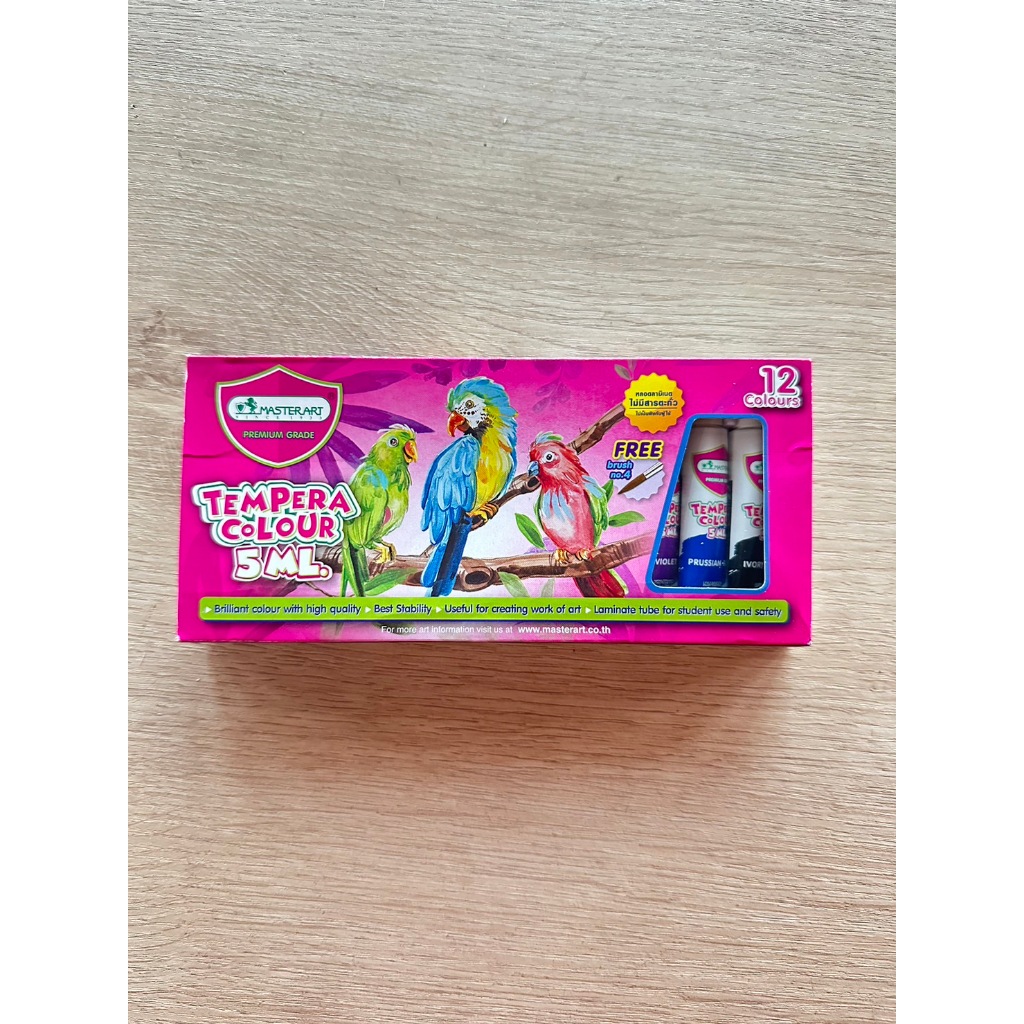 สีน้ำ Master Art 12 สี Tempera Colour ขนาด 5 ml. ( แถมฟรี พู่กัน เบอร์ 4 ภายในกล