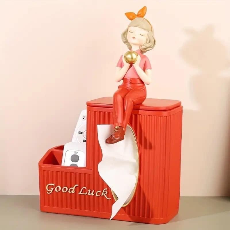 กล่องใส่ทิชชู่ Lovely Girl Tissue Box กล่องทิชชู่แนวตั้ง ประดับตกแต่งบ้าน มี4สี พร้อมช่องใส่ของ2ช่อง
