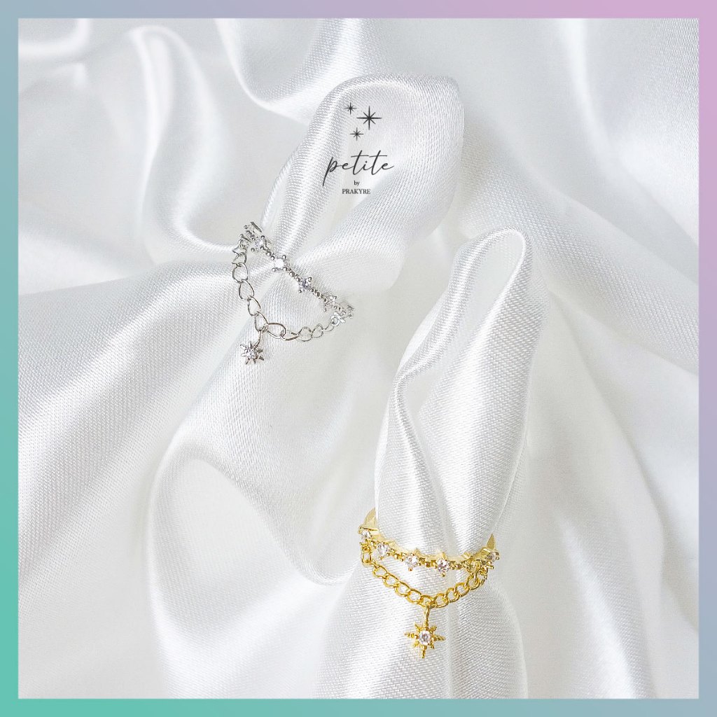 [petite by PRAKYRE] Estrella Ring with Dangle Star - แหวนรูปดวงดาวประดับเพชร พร้อมเพชรดาวห้อย แบบสาวหวาน ปรับไซส์ได้