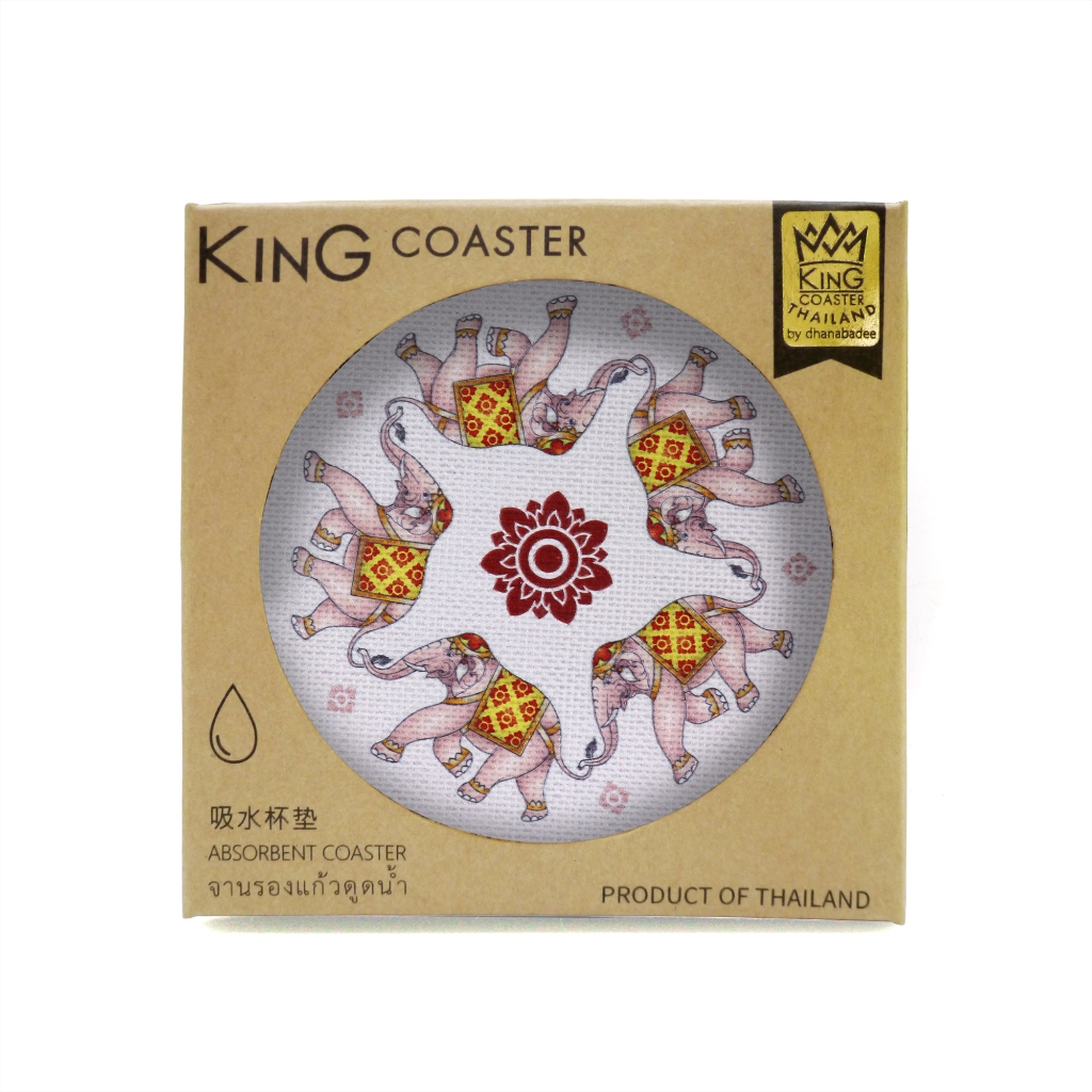 จานรองแก้วดูดน้ำสี่เหลี่ยม ลายช้าง D10068 THAI ELEPHANT 05 King Coaster ธนบดีเซรามิค