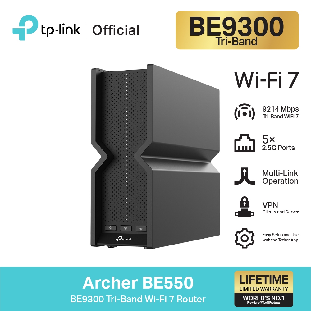 TP-Link Archer BE550 เราเตอร์ไวไฟ7 BE9300 Tri-Band Wi-Fi 7 Router ดาวน์โหลดไฟล์ด้วยความเร็วสูงได้ ไม