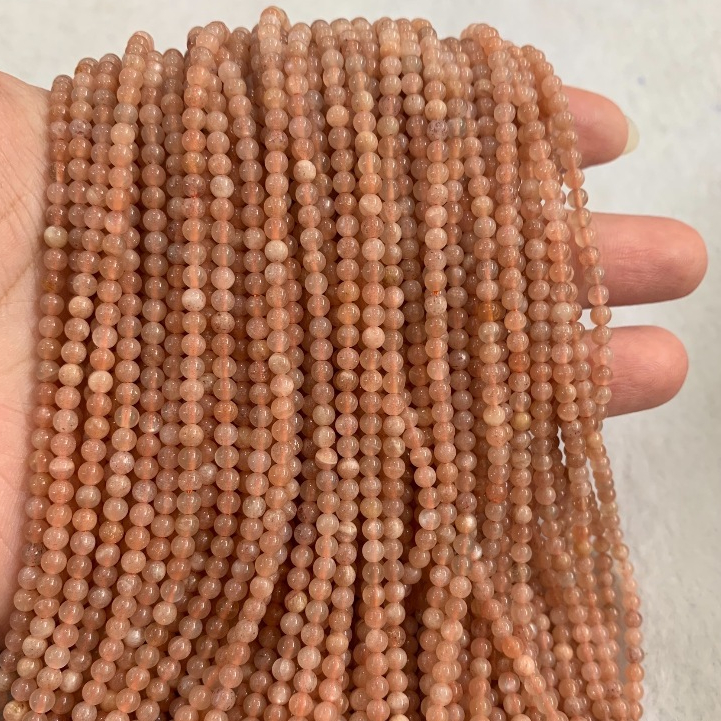 ซันสโตน Sun stone 3 mm ทรงกลม เส้นยาว