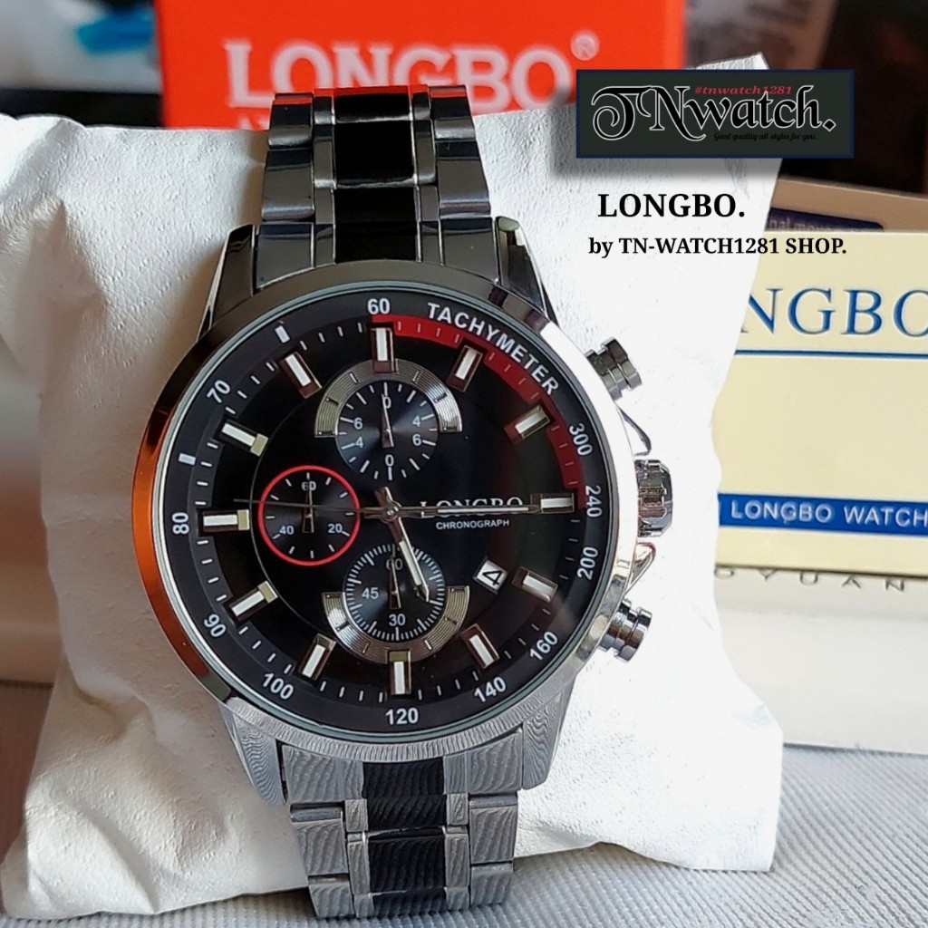 LONGBO รุ่นL-80745G นาฬิกาข้อมือ นาฬิกาผู้ชาย สายเหล็ก โครโนกราฟ ทรงคาซิโอ casio ของแท้ทำงานทุกระบบ กันน้ำ TN-WATCH1281