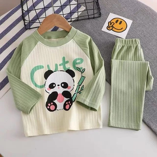 ชุดนอนแขนยาวเด็ก เซต 2 ชิ้น ผ้าคอตตอน100% นุ่มใส่สบาย ผ้าไม่บาง กันหนาว size10เดือน--7ปี PKY321