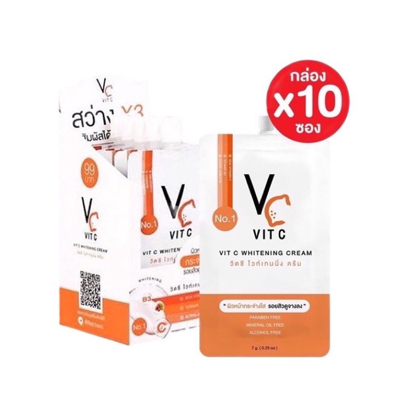 VC. Vit C Whitening Cream วิตซี ไวท์เทนนิ่ง ครีม ยกกล่อง(7 กรัม x 10 ซอง) - รูปที่ 2