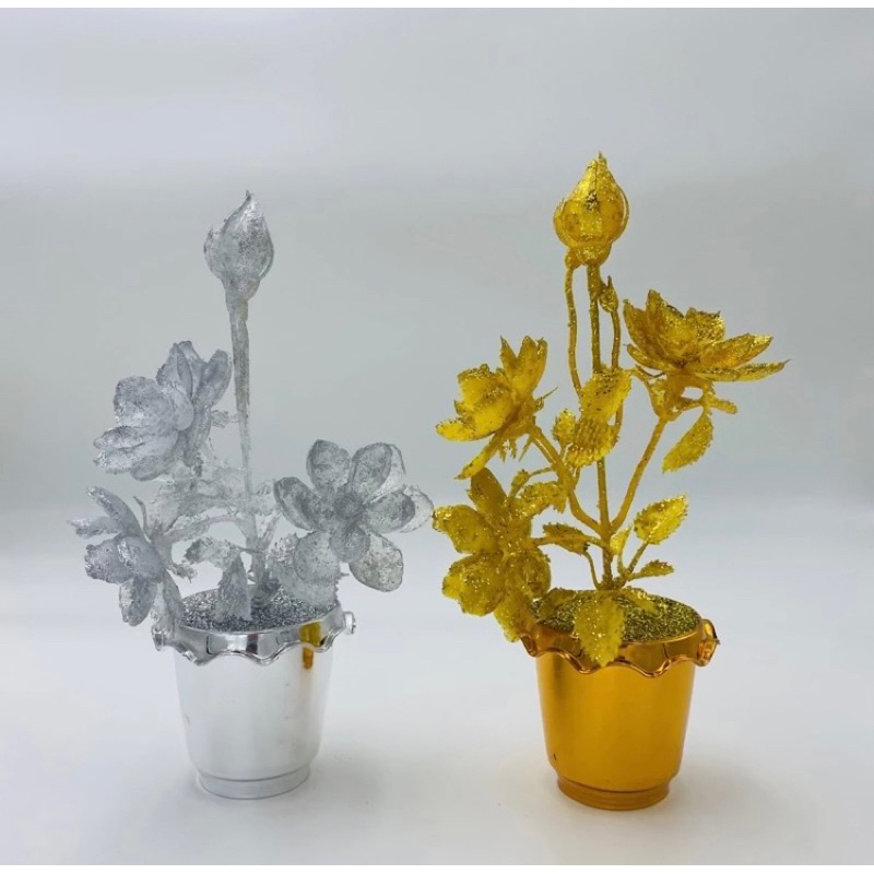 ดอกไม้บูชาพระ ดอกบัวเงิน ดอกบัวทอง ดอกไม้ปักกระถาง ดอกไม้ปักแจกัน