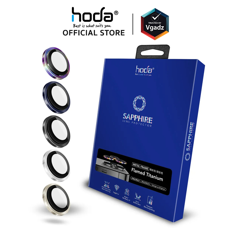 Hoda กระจกเลนส์กล้องสำหรับ iPhone 15 Pro / 15 Pro Max รุ่น Sapphire Lens Protector ขอบ Titanium