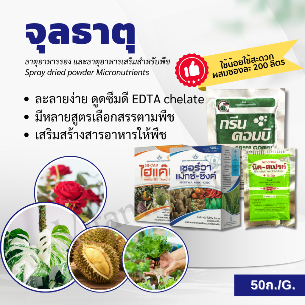 จุลธาตุ ธาตุอาหารรอง อาหารเสริม บำรุงพืช กรีนคอมบิ นิคสเปรย์ แคลเซียมโบรอน เชอร์วา แม็กซ์-ซิงค์