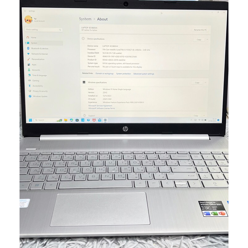 Notebook  HP 15s-fq2725TU (Natural Silver)ขนาดจอ 15.6นิ้ว มือสองสภาพดี