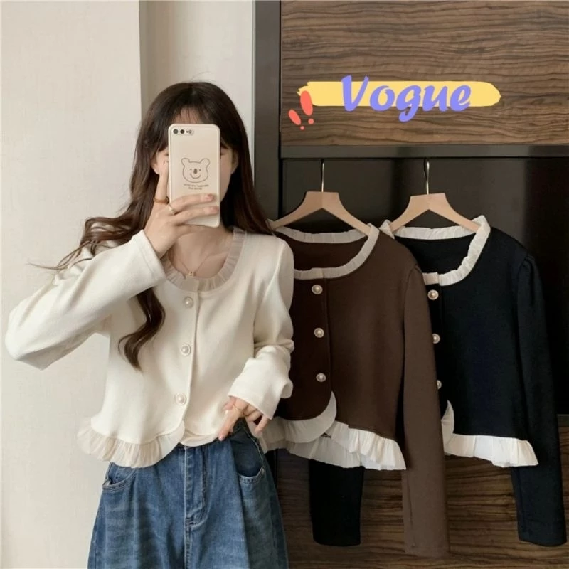 Vogue🌟พร้อมส่ง🌟 เสื้อไหมพรมแขนยาว คอกลม ดีเทลเรียบหรูดูแพง (Y7001) -C