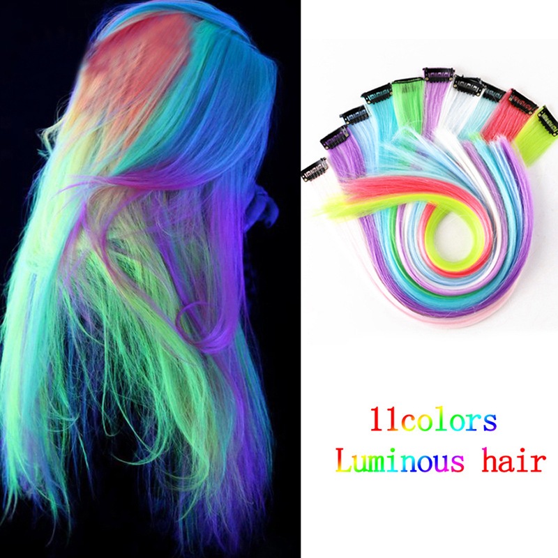 วิกผมตรง สีเรืองแสง สไตล์ฮิปฮอป แฟชั่นสําหรับผู้หญิง จํานวน 1 ชิ้น 50 ซม เครื่องประดับผม DIY ความนิยม