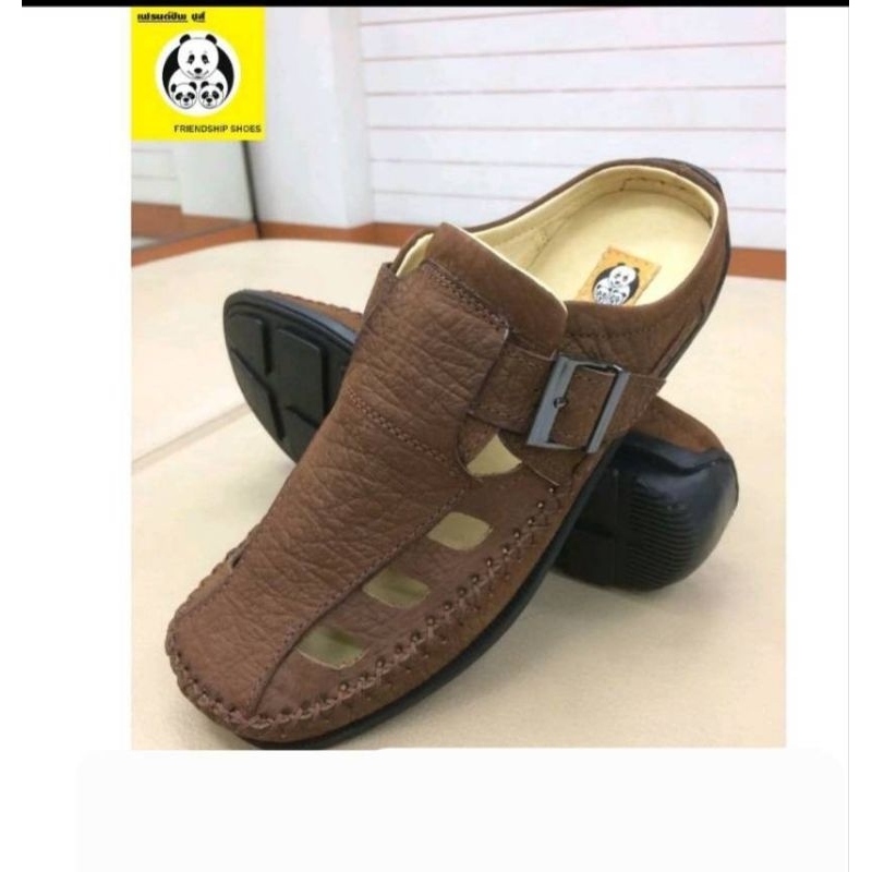**ซื้อ 1 คู่แถม 1 คู่**รองเท้าหนังแท้ Friendship shoes รุ่น 3865--006 เปิดส้นชายหนังกลับ