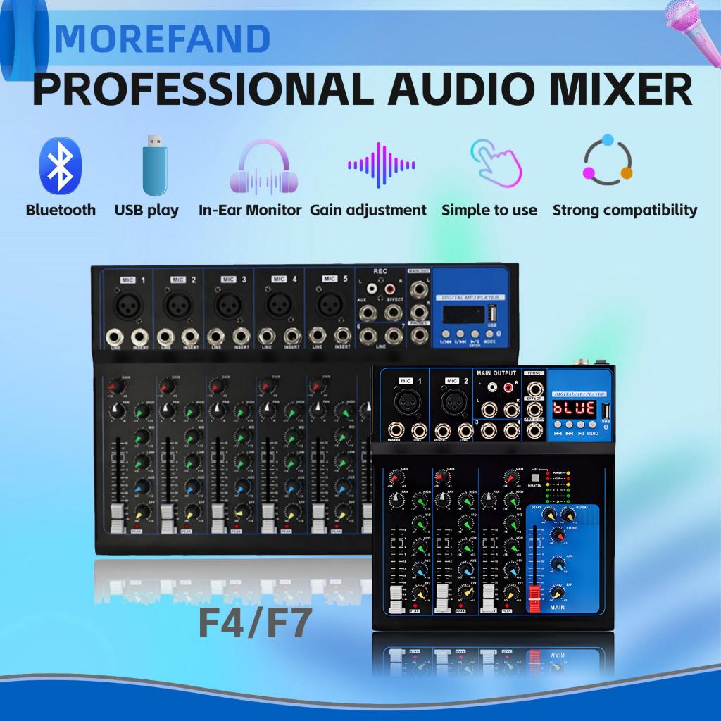 F 7 Mezclador de Audio 5+2 Stereo USB MP3 Player Input Channels DJ Controller Audio Console Mixer for Performance Karaok