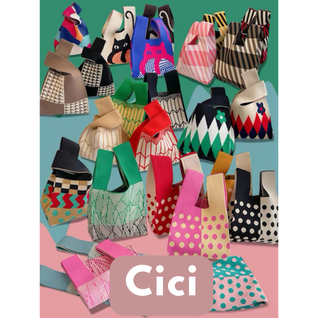 Cici(NO.226/229)กระเป๋าถือ ทรงถัง ผ้าไหมพรมถัก ลายน่ารักๆ ใส่ของได้เยอะ แมทช์กับทุกลุคทุกสไตล์การแต่งตัว