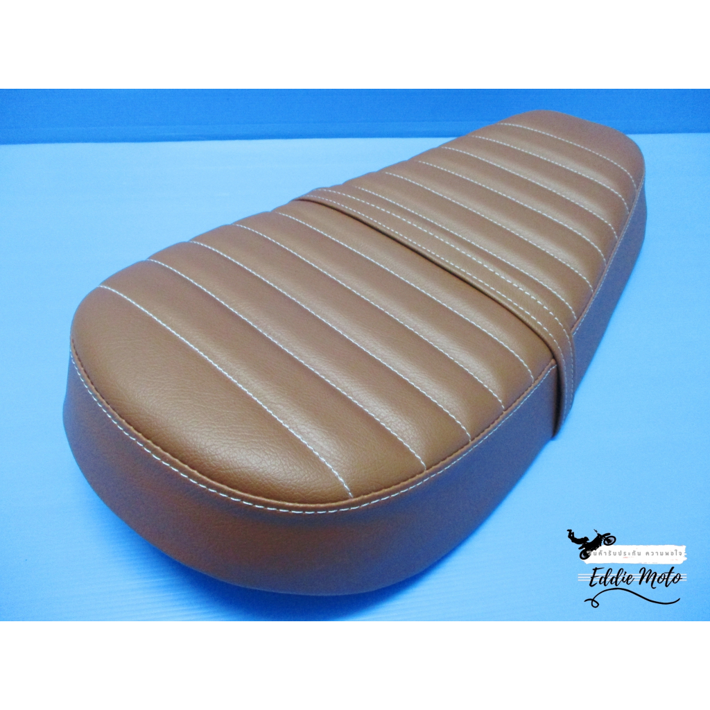 "BROWN" COMPLETE DOUBLE SEAT with "WHITE" STITCHING Fit For YAMAHA DT100 DT100X  // เบาะ เบาะ สีน้ำต