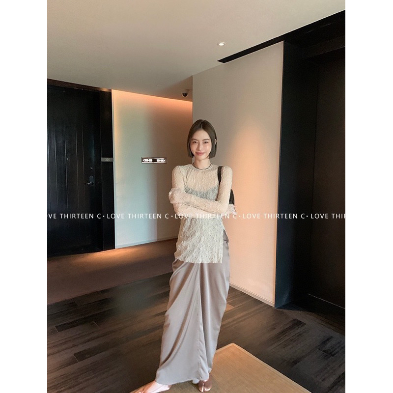 kloset A - เสื้อแขนยาวซีทรูเนื้อผ้ายืดหยุ่น