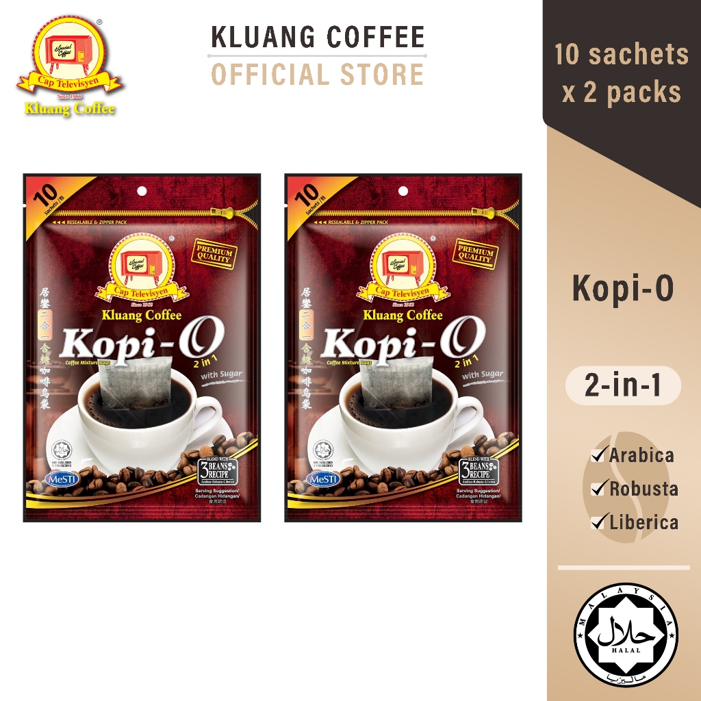 Kluang Black Coffee Cap Televisyen Kopi-O 2 in 1 with Sugar (10 sachet x 2 pack) กาแฟดำผสมน้ำตาล (10