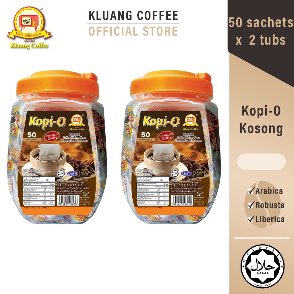 Kluang Black Coffee Cap Televisyen Kopi-O Kosong (50 sachets x 2 tubs) กาแฟดำ (50 ซอง x 2 อ่าง)
