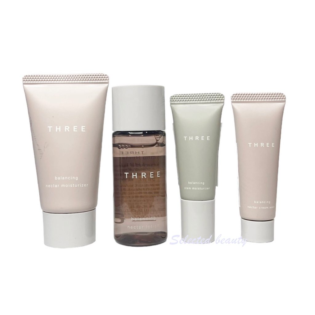 THREE Balancing Nectar Moisturizer 22ml - Lotion G 28ml - Cream Wash 8g - Stem Moisturizer 8ml