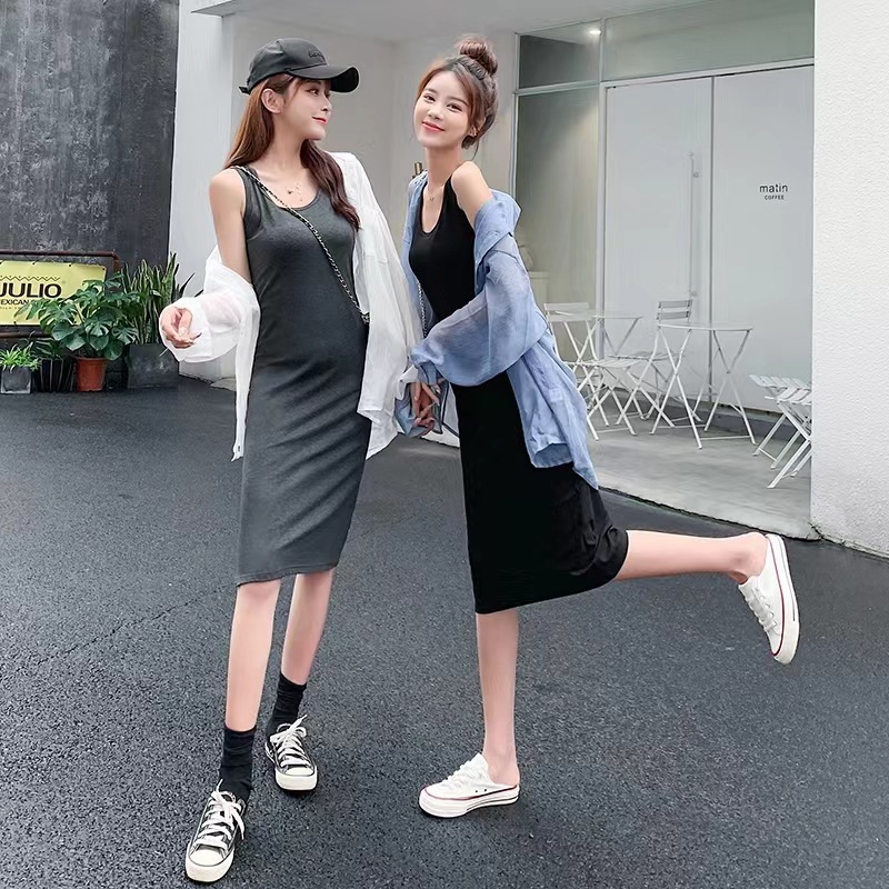 ( 118 ) ชุดเดรสผู้หญิง ทรงยาวเข้ารูป แขนกุด ด้านหลังเป็นสายเดี่ยวแบบไขว้ เสื้อแฟชั่น เดรสเกาหลี เนื้อผ้านิ่ม