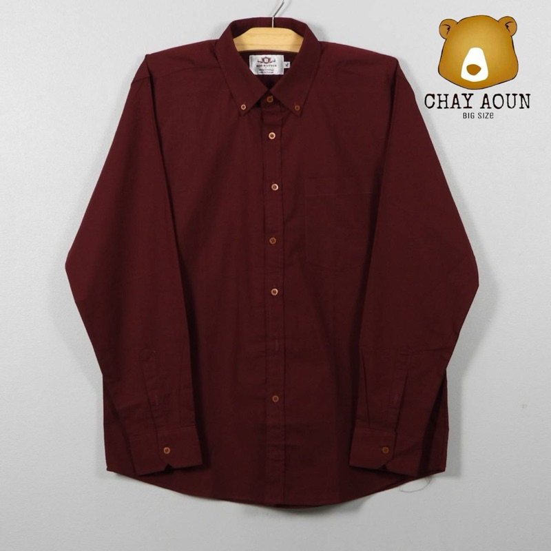 เสื้อเชิ้ตไซส์ใหญ่คอปกเชิ้ต อก48-58นิ้ว​ แขนยาวสีพื้น​ ไหล่เสริมผ้า2ชั้น สีแดงเลือด​หมู​