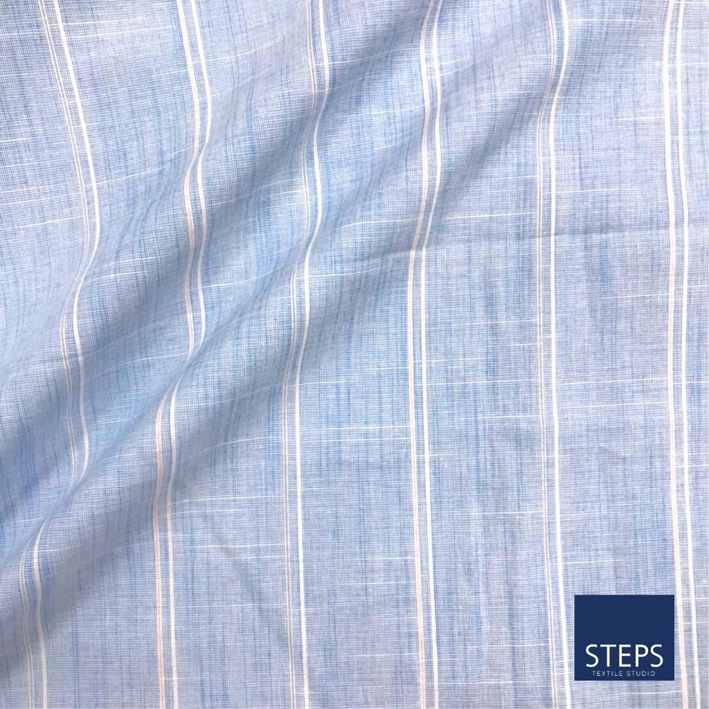 ผ้าคอตตอน 100  ผ้าลายทาง,ลายริ้ว,สีขาวสลับฟ้า ST CND 121 -198