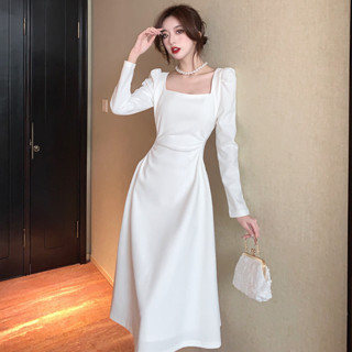 เดรสขาว แฟชั่น ผู้หญิง กระโปรงยาว สีขาว น่ารัก ชุดเกาหลี แฟช…