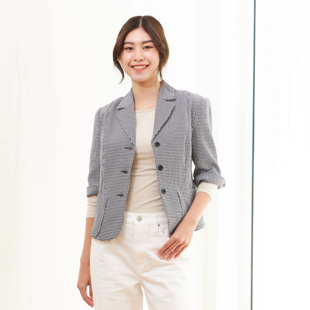 GSP Stephanie เสื้อแจ็คเก๊ต แขนยาว สีขาวดำ (OZ17BL)