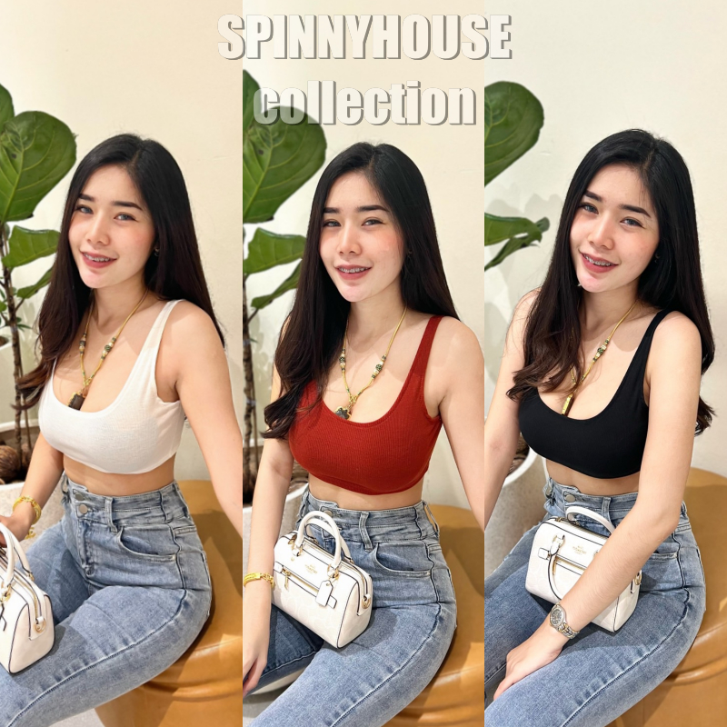 PIN04 ครอปกล้าม ผ้าร่อง งานสวย ผ้าใส่สบาย กล้ามเนส