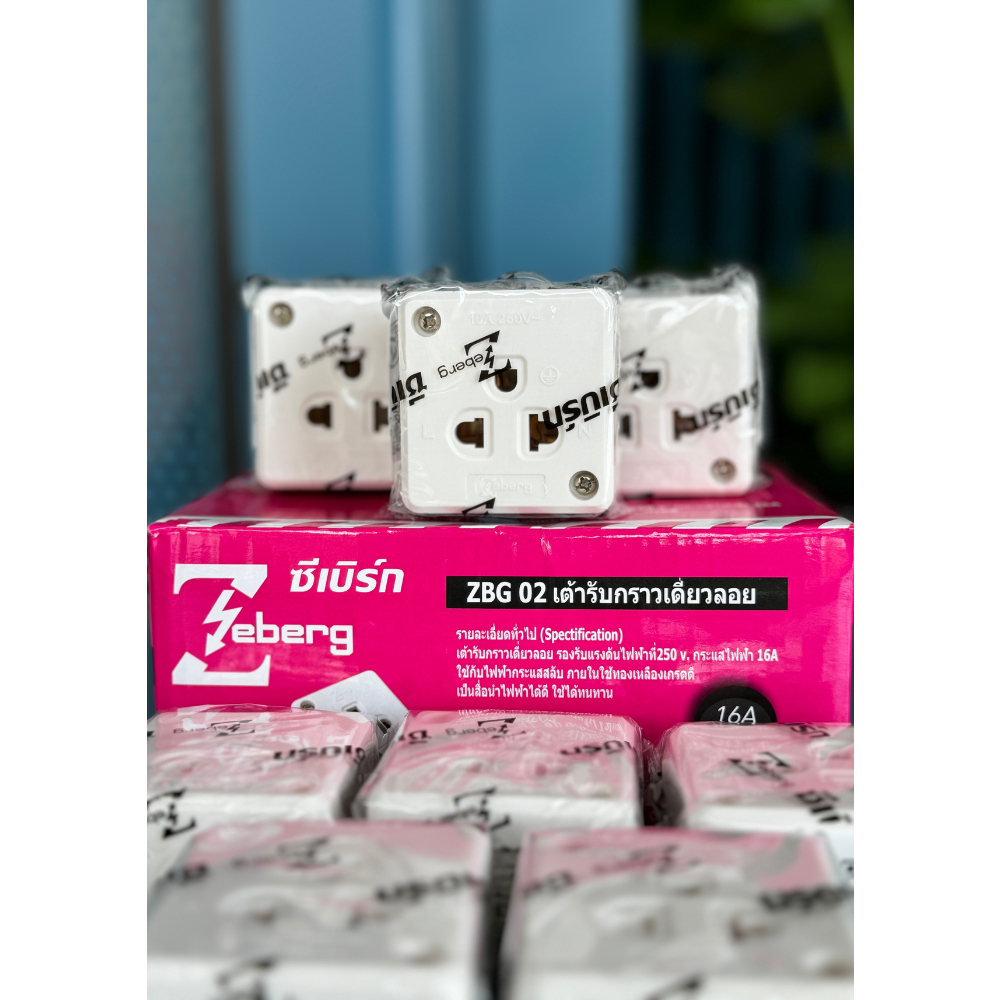 (ยกกล่อง 12 ชิ้น) เต้ารับกราวด์เดี่ยวลอย ยี่ห้อ ZEBERG รุ่น ZBG 02 มี มอก