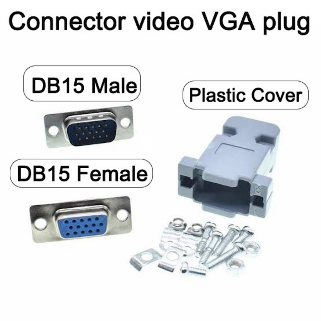 หัวประกอบ VGA DB15 Male Female head 3 rows 15 pins welding head metal shell connector computer video interface VGA plug