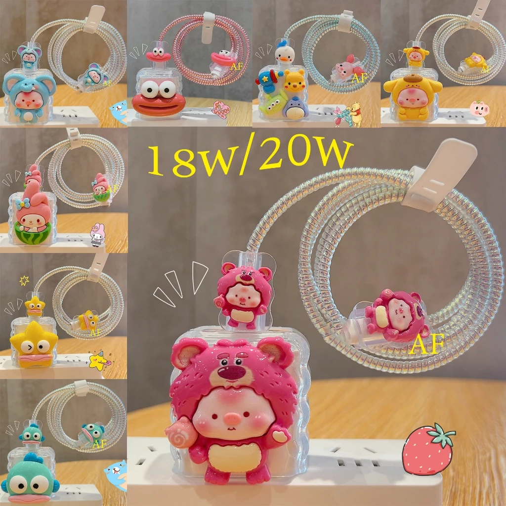 🔥ส่งจากไทย 🚚 มาใหม่ 1ชุด 5ชิ้น เคส สำหรับ ไอโฟน Apple Power Adapter 18W/20W สายชาร์จ ลายการ์ตูนน่ารัก Cable Bite