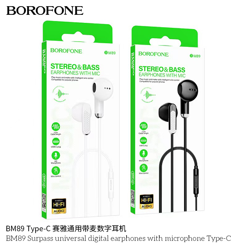 【ของแท้100% 】หูฟัง Borofone BM89 มีไมค์โครโฟนสามารถ คุยโทรศัพ์ ฟังเพลง และเล่นเกมส์ได้ เหมาะกับโทรศัพท์ aux 3.5mm/type-C