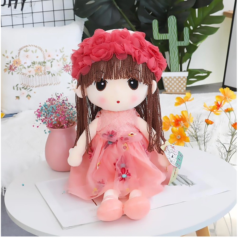 HWD Kawaii Flower Fairy ตุ๊กตาของเล่นตุ๊กตานุ่มยัดไส้ของขวัญเด็กผู้หญิง 18 นิ้ว (สีชมพู)