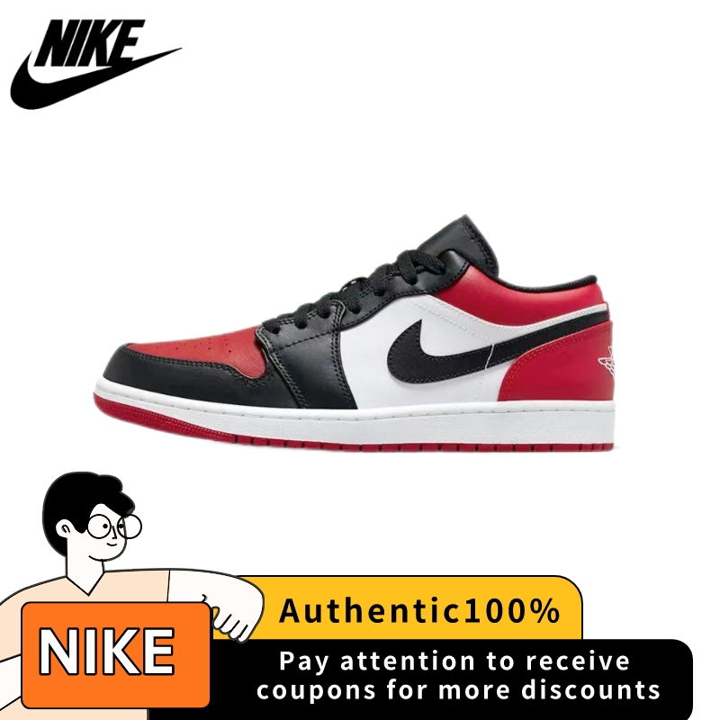 【ของแท้100%💯】Air Jordan 1 Low "bred toe" ทั้งสองเพศ ระบายอากาศ กันลื่น รองเท้าบาส