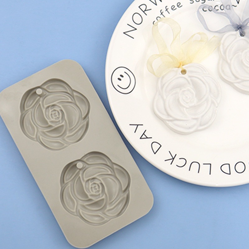 พิมพ์สบู่แบบมีรูร้อยเชือก ดอกคามิลเลีย Camellia flower 2 ช่อง