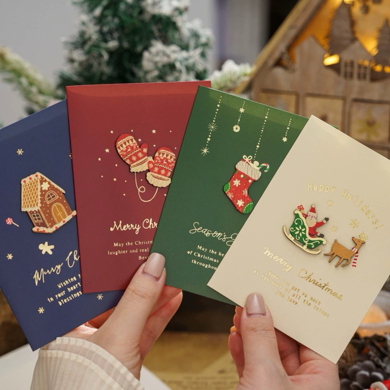 •พร้อมส่ง• การ์ดอวยพรวันคริสต์มาส แบบ2มิติ  Christmas card สุดน่ารัก มาพร้อมซอง