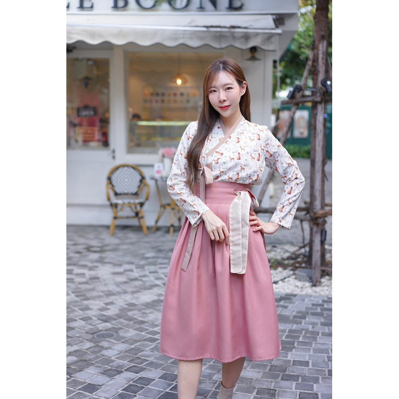 [Boraunnii AA08] ชุดฮันบกประยุกต์ Lovely dear ลายกวางน้อย งานพิมพ์ลาย เกรดพรีเมี่ยม พร้อมส่ง แถมพู่